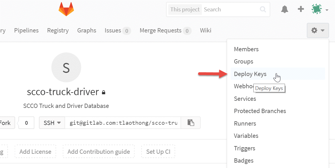 Deploy Keys Menu Deploy Keys Menu